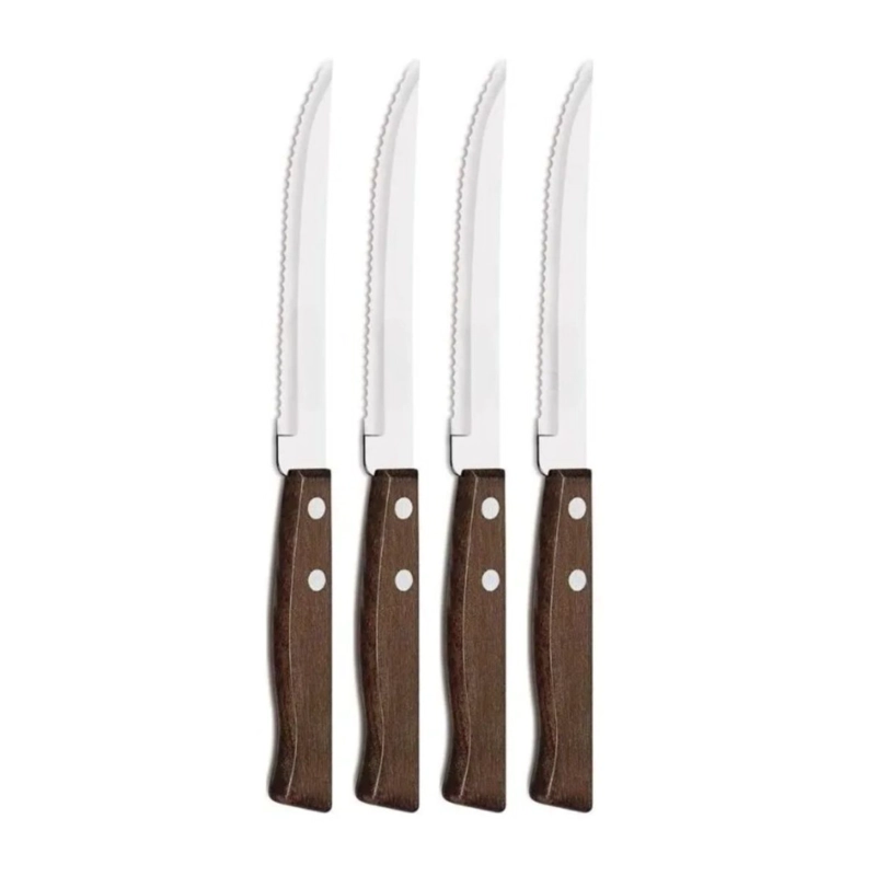 PACK 12 CUCHILLOS ACERO CUBIERTOS MADERA ASADO - 4