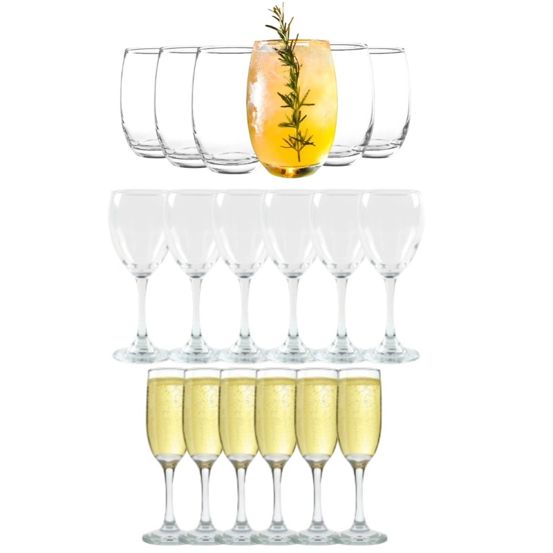 SET 18 COPAS VASOS VIDRIO TRANSPARENTE CRISTAR CELEBRACIONES - 1