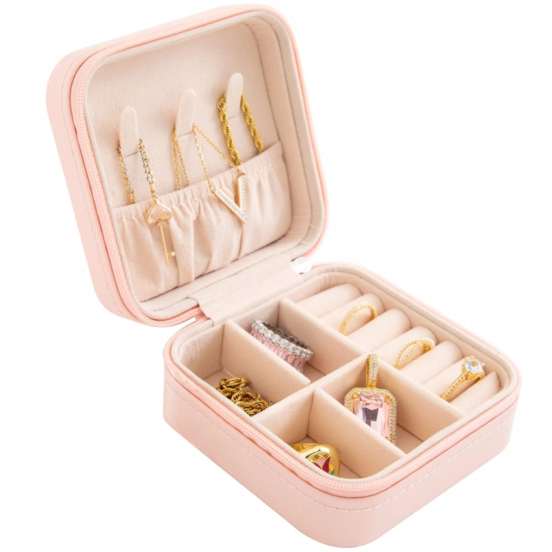 JOYERO ORGANIZADOR PORTATIL TIPO MALETIN DE 6 COMPARTIMENTOS ROSA - 1