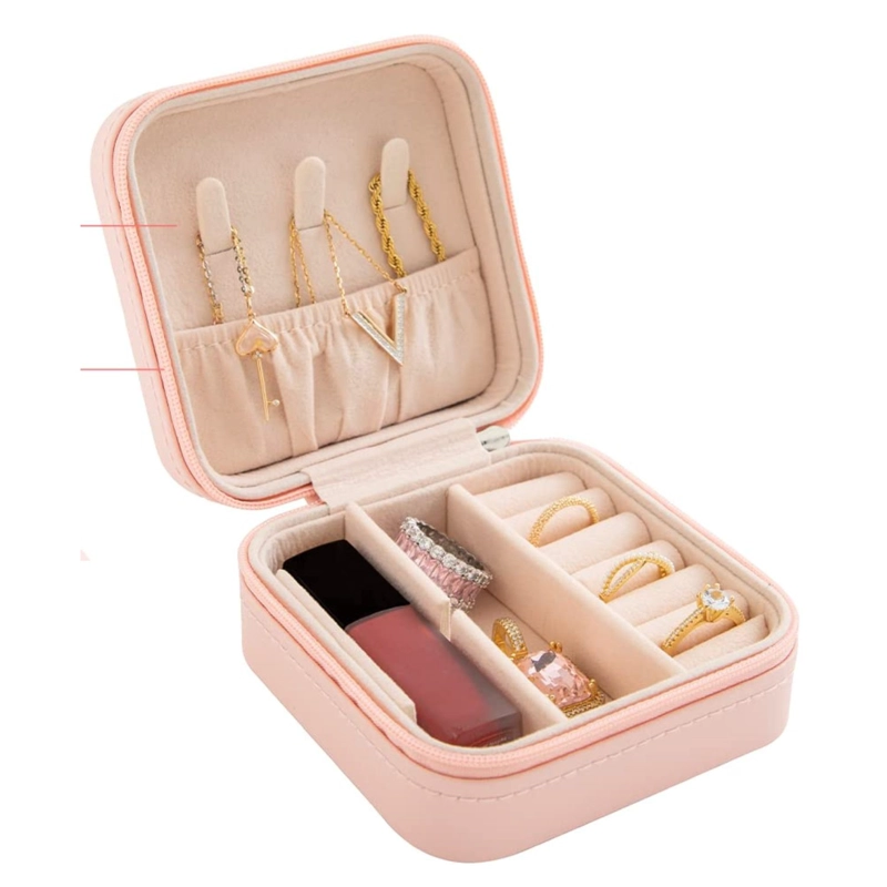 JOYERO ORGANIZADOR PORTATIL TIPO MALETIN DE 6 COMPARTIMENTOS ROSA - 3
