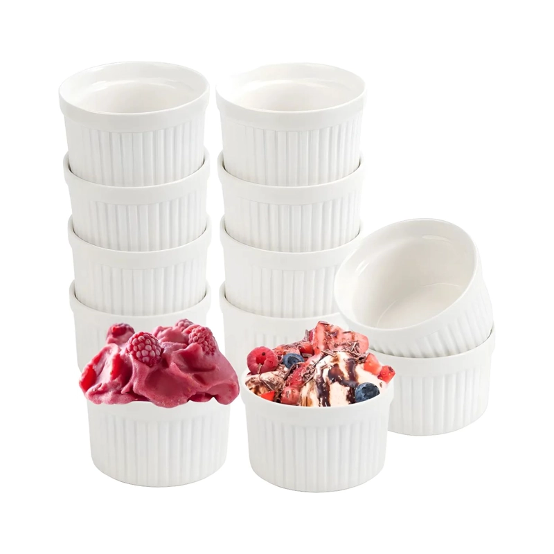 SET 12 POCILLOS RAMEKIN CERAMICA BLANCO 8CM COCINA HORNO - 1