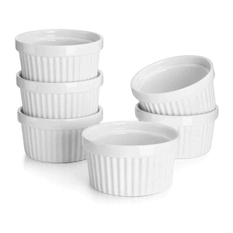 SET 6 POCILLOS RAMEKIN CERAMICA BLANCO 9CM COCINA HORNO - 1