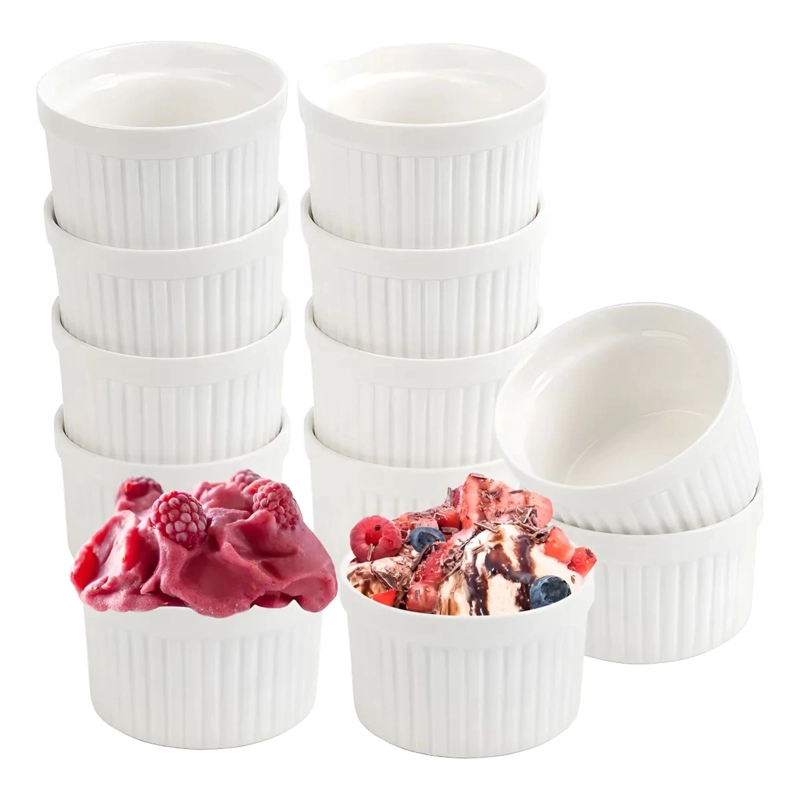 SET 12 POCILLOS RAMEKIN CERAMICA BLANCO 9CM COCINA HORNO - 1