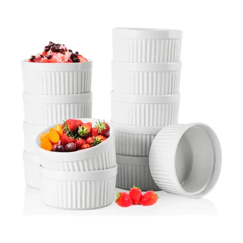 SET 12 POCILLOS RAMEKIN CERAMICA BLANCO 10CM COCINA HORNO - 1