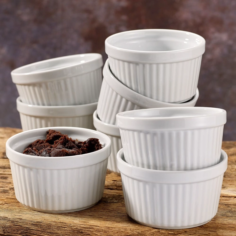 SET 12 POCILLOS RAMEKIN CERAMICA BLANCO 10CM COCINA HORNO - 4
