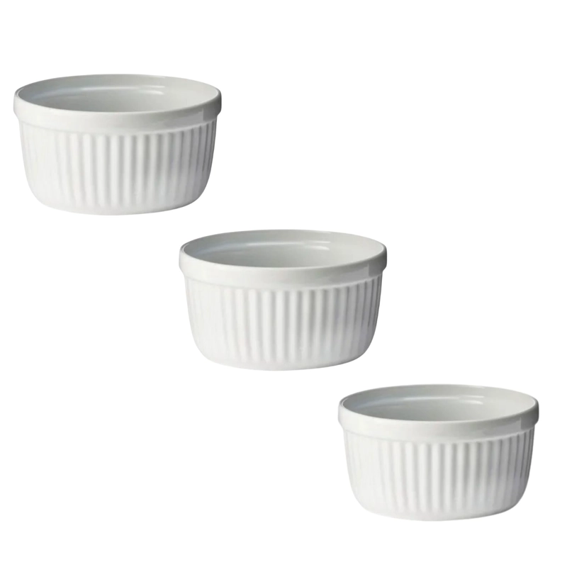 SET 3 POCILLOS RAMEKIN CERAMICA BLANCO 8CM COCINA HORNO - 1