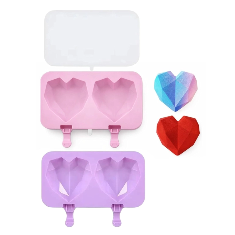 SET 2 MOLDES SILICONA CORAZON GEOMETRICO CON TAPA SURTIDOS - 1