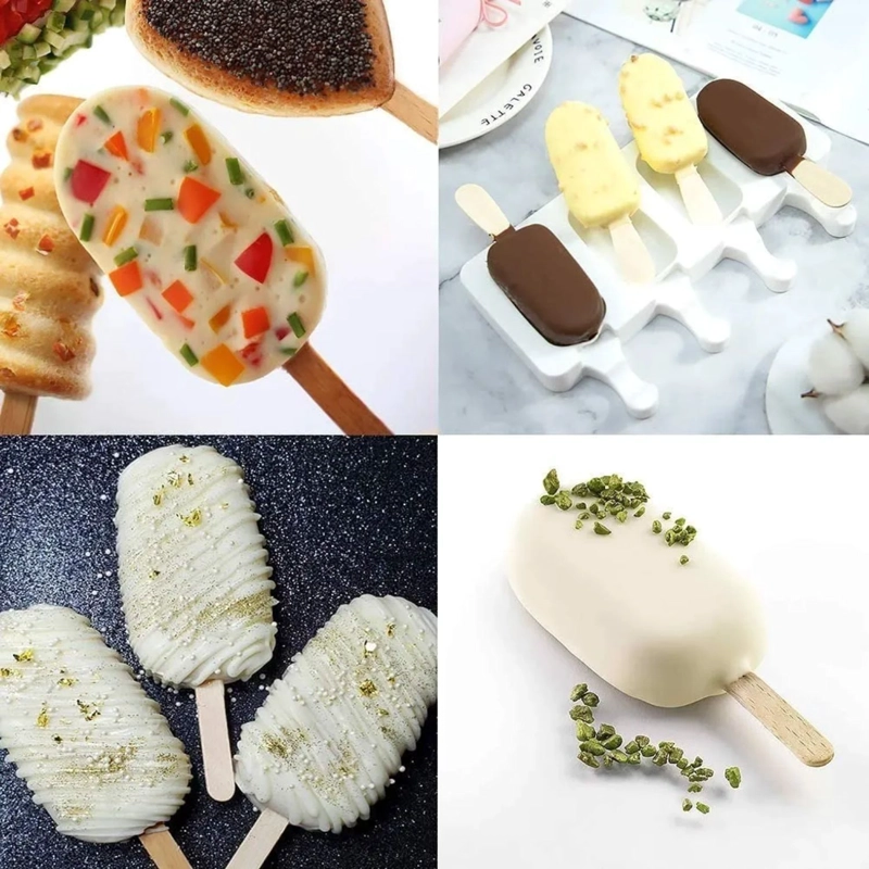 MOLDE SILICONA HELADO PALETAS CON 4 CAVIDADES REPOSTERIA - 3
