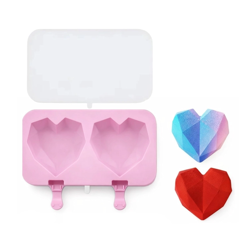 MOLDE SILICONA CORAZON GEOMETRICO CON TAPA SURTIDOS MULTIUSO - 1