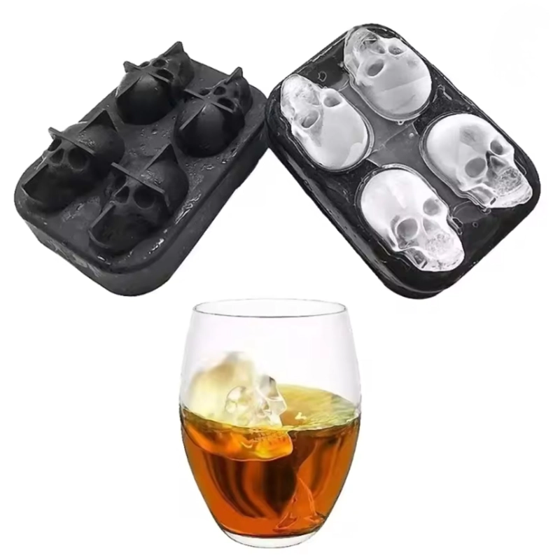 MOLDE SILICONA CALAVERAS 4 CAVIDADES NEGRO REPOSTERIA - 1