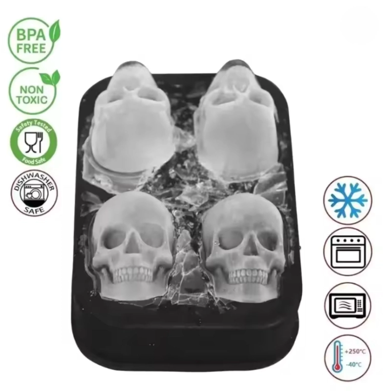 MOLDE SILICONA CALAVERAS 4 CAVIDADES NEGRO REPOSTERIA - 2