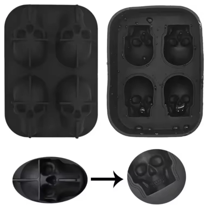 MOLDE SILICONA CALAVERAS 4 CAVIDADES NEGRO REPOSTERIA - 3