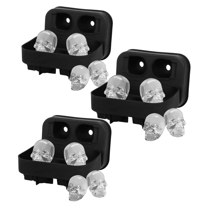 SET 3 MOLDES SILICONA CALAVERAS 4 CAVIDADES NEGRO REPOSTERIA - 1