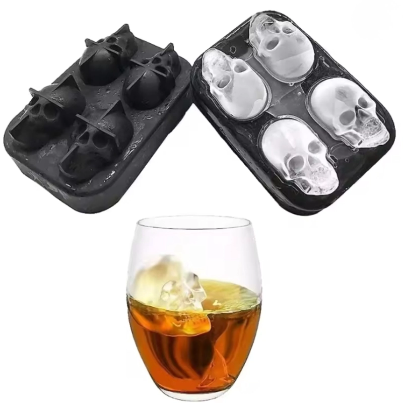 SET 3 MOLDES SILICONA CALAVERAS 4 CAVIDADES NEGRO REPOSTERIA - 3