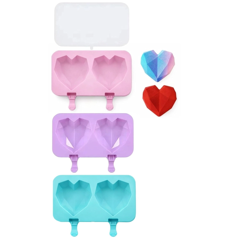 SET 3 MOLDES SILICONA CORAZON GEOMETRICO CON TAPA SURTIDOS - 1