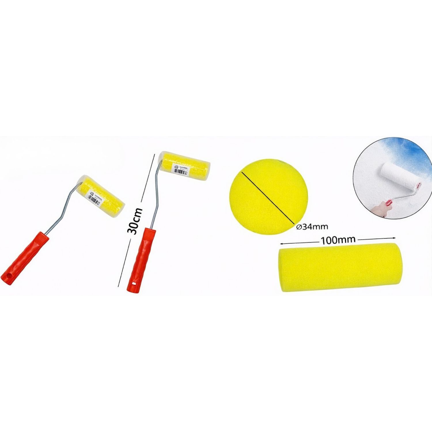 SET 10 RODILLOS ESPONJA 4 PULGADAS MANGO PLASTICO PINTAR - 2
