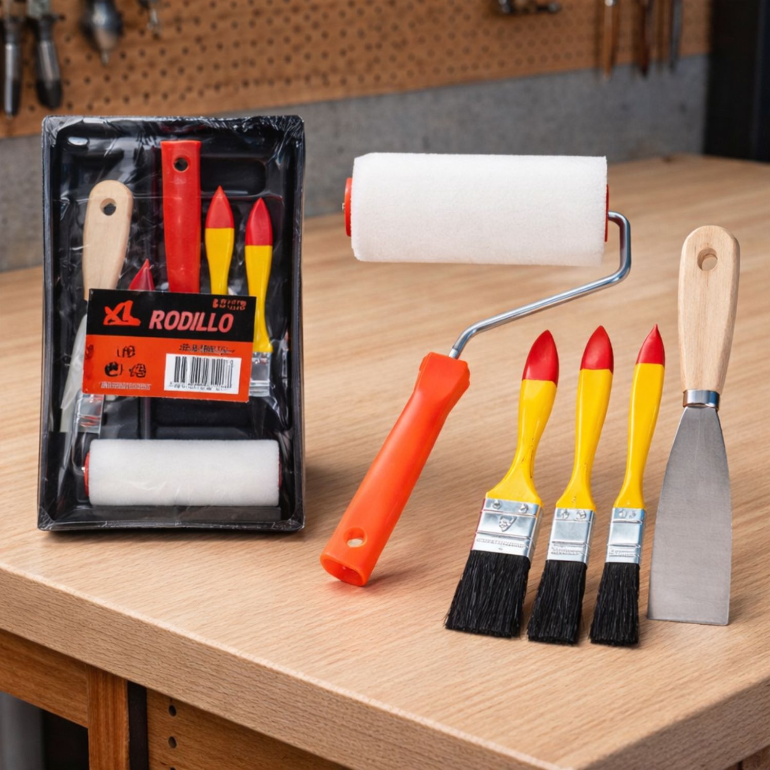 KIT BASICO PARA PINTAR BROCHA RODILLO ESPATULA CONSTRUCCION - 4