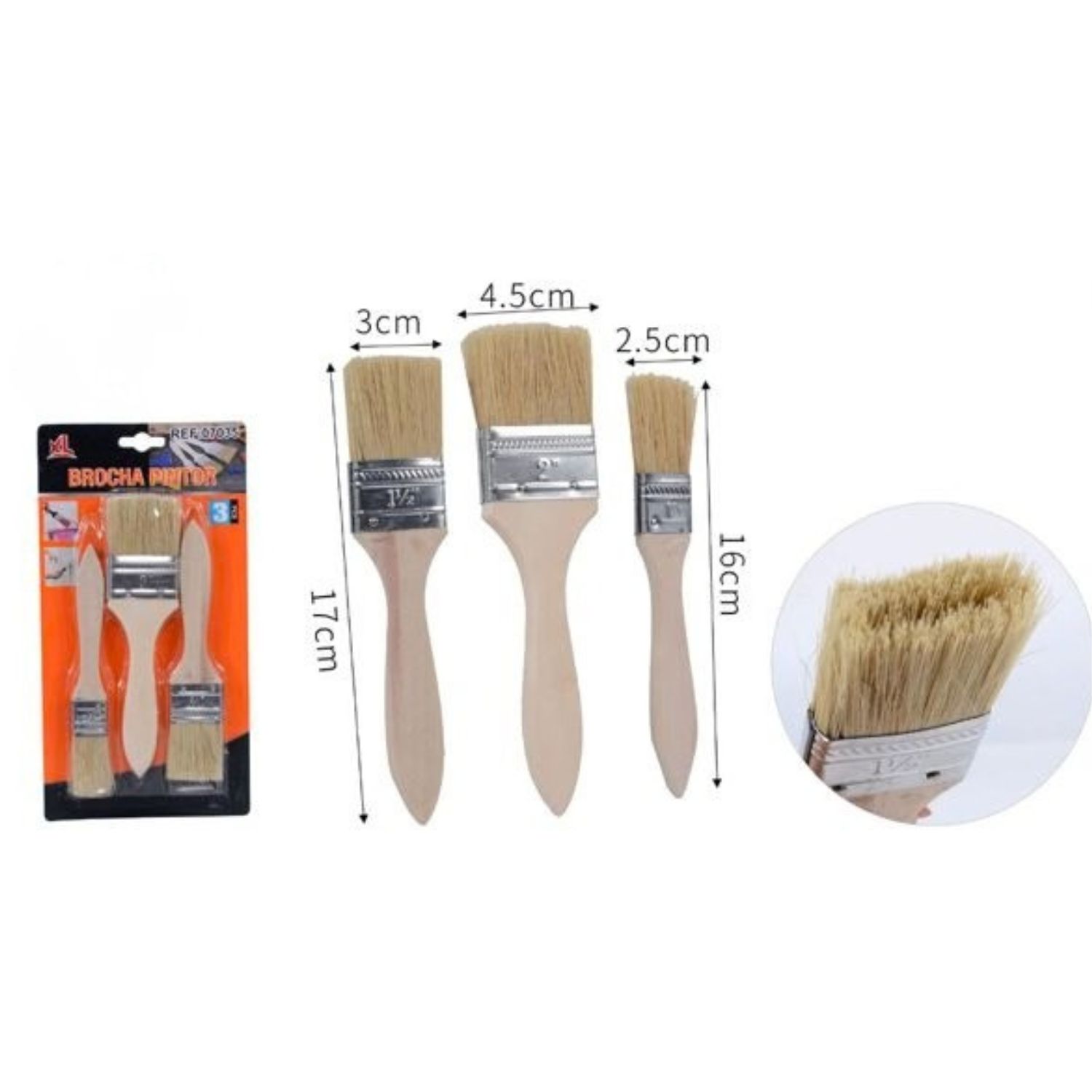 SET 3 BROCHAS DIFERENTES TAMAÑOS PARA PINTURA MADERA - 2