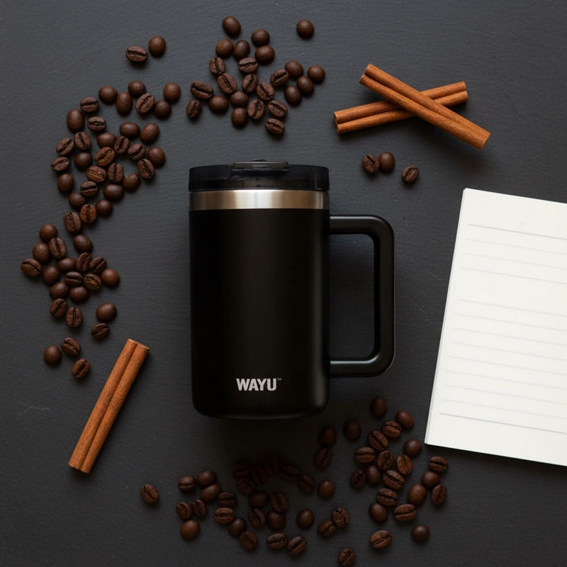 MUG TERMICO WAYU 650ML ACERO INOXIDABLE NEGRO - 6