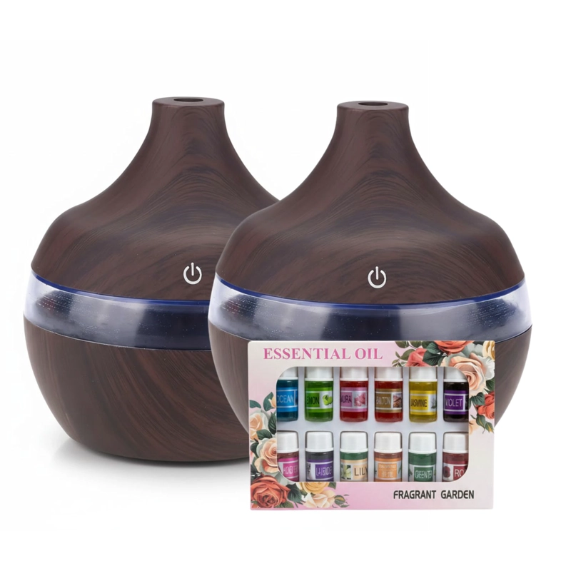 PACK 2 HUMIDIFICADORES AROMATIZADOR 12 ESCENCIAS FORMA GRANO MADERA OSCURO