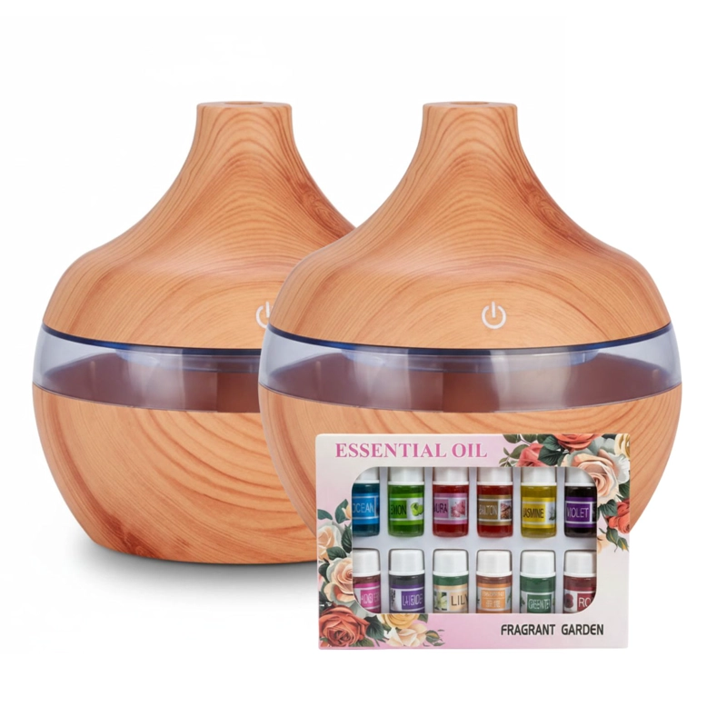 PACK 2 HUMIDIFICADORES AROMATIZADOR 12 ESCENCIAS FORMA GRANO MADERA CLARO - 1
