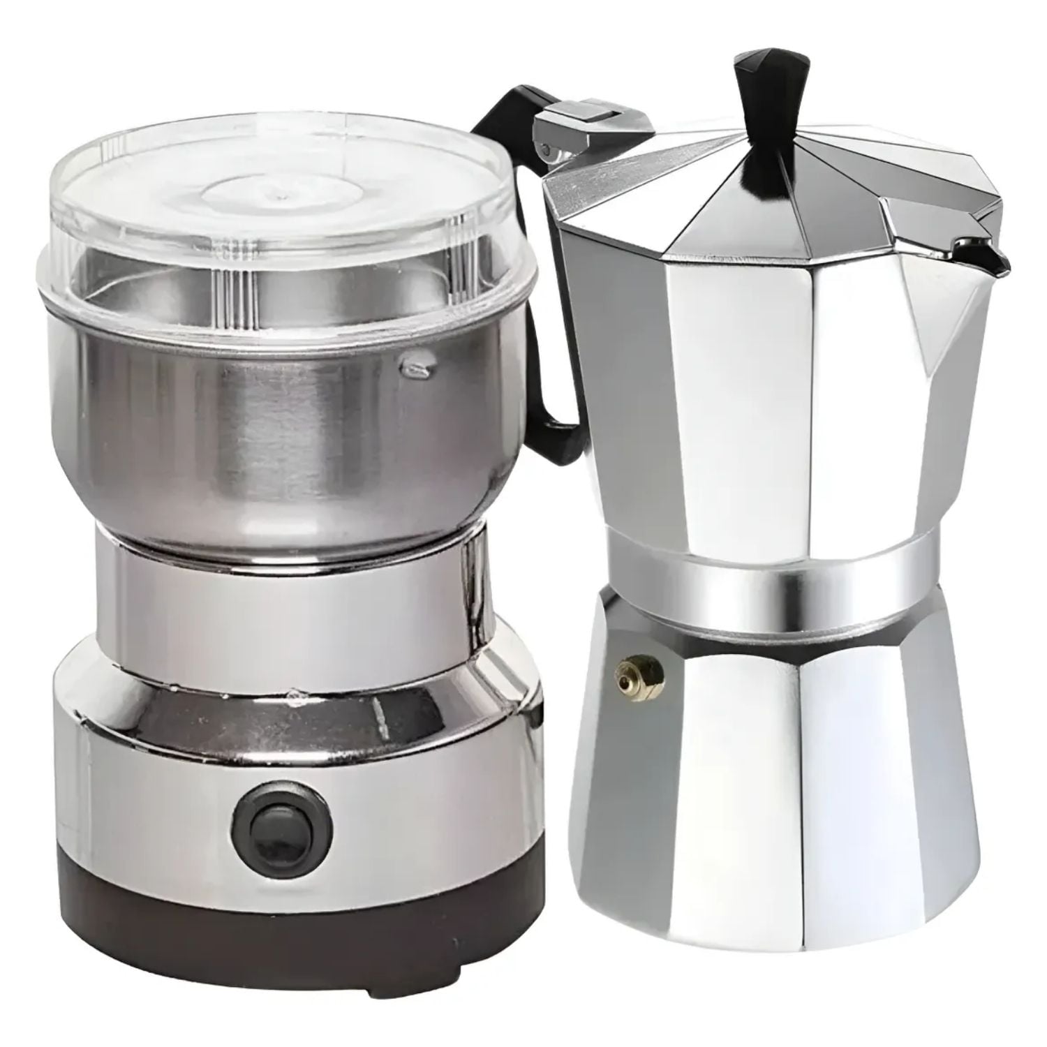 MOLEDOR ELE CTRICO DE CAFE  + CAFETERA ITALIANA GRECA 3 TAZAS COLOR GRIS - 1