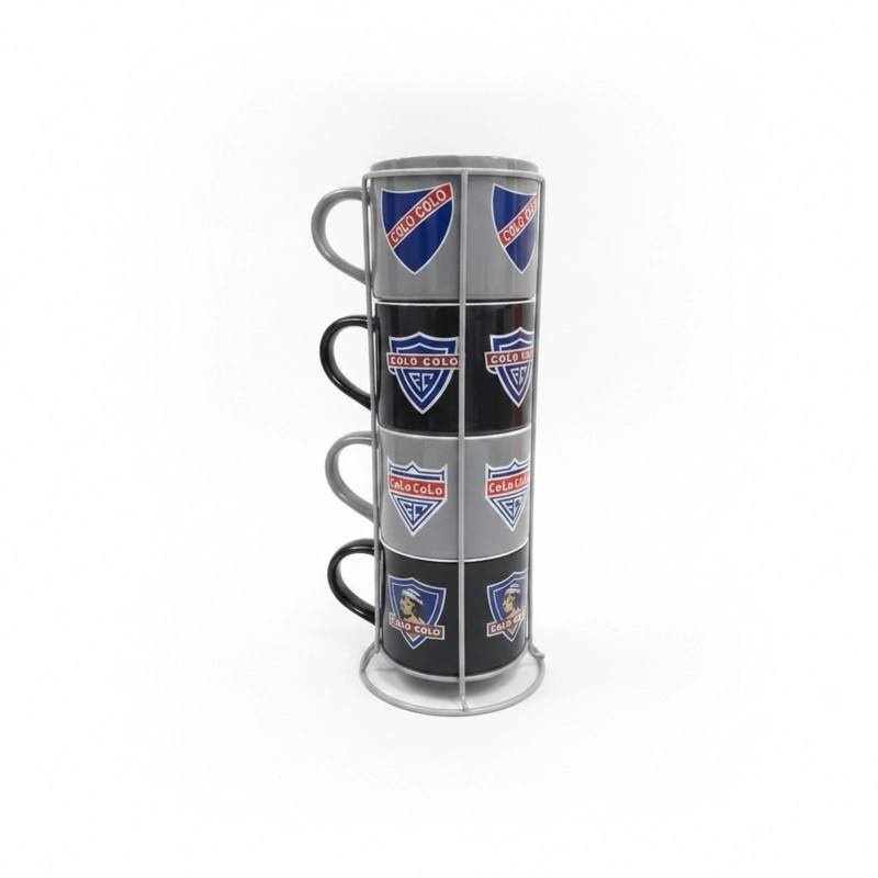 SET 4 TAZONES CERAMICA COLO COLO SOPORTE METAL 400ML GRIS - 1