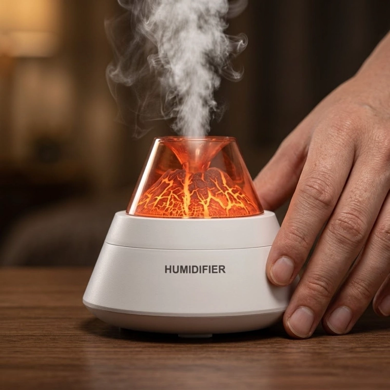 HUMIDIFICADOR VOLCAN DIFUSOR AROMAS LUZ LED USB 250ML BLANCO - 3