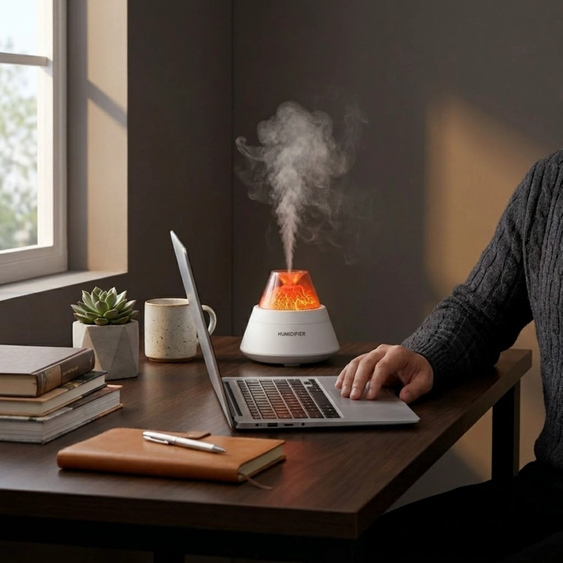 HUMIDIFICADOR VOLCAN DIFUSOR AROMAS LUZ LED USB 250ML BLANCO - 4