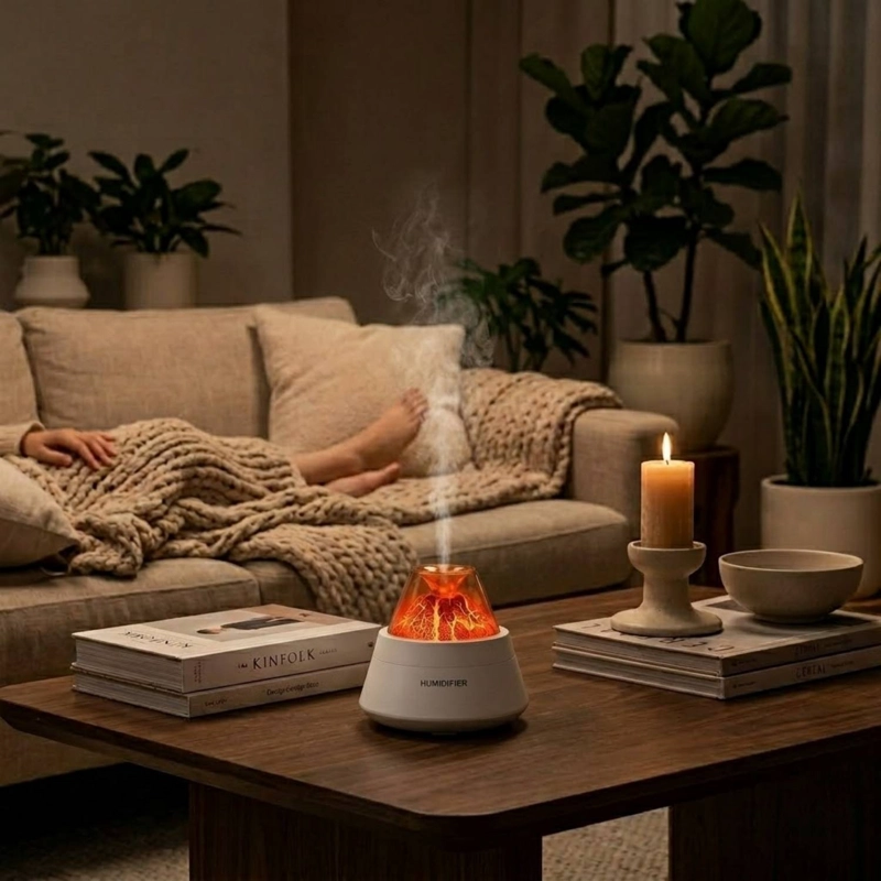 HUMIDIFICADOR VOLCAN DIFUSOR AROMAS LUZ LED USB 250ML BLANCO - 6