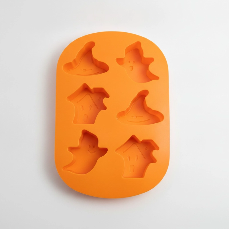 MOLDE SILICONA HALLOWEEN 6 CAVIDADES FANTASMAS NARANJA - 1