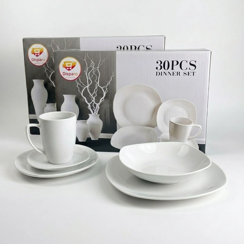 JUEGO VAJILLA 60 PIEZAS CERAMICA CUADRADA 12 PERSONAS BLANCO - 1