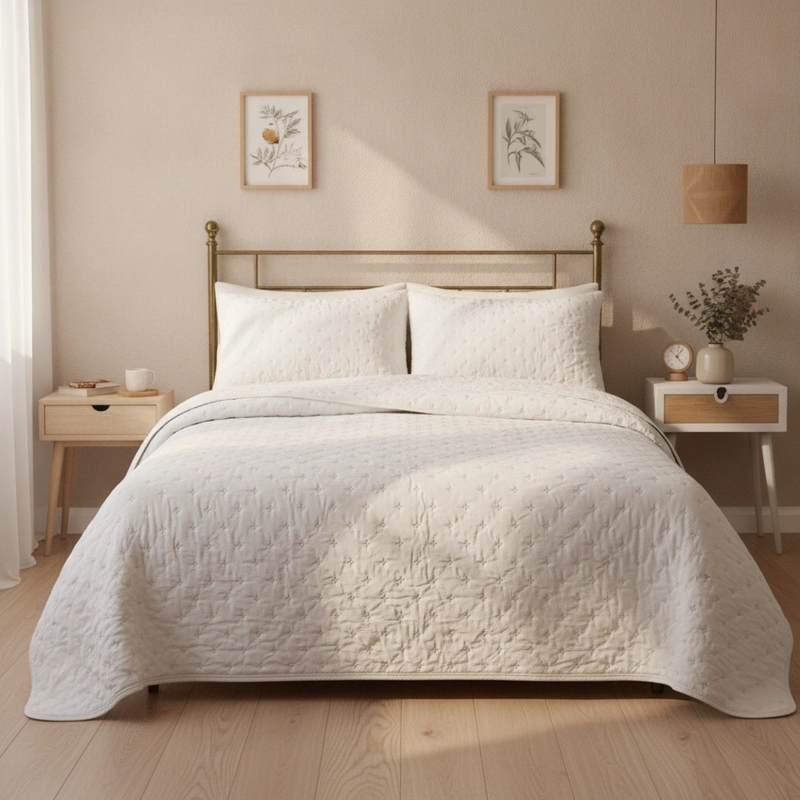 CUBRECAMAS QUILT 2 1/2 PLAZAS BLANCO DELUXE COLLECTION - 1