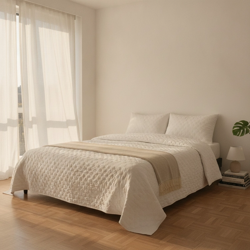 CUBRECAMAS QUILT 2 1/2 PLAZAS BLANCO DELUXE COLLECTION - 5