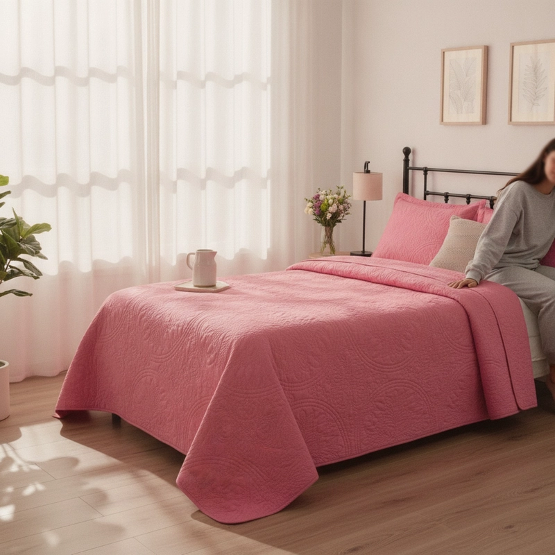 CUBRECAMAS QUILT 2 PLAZAS WONDER COLLECTION CORAL 220X240CM - 3