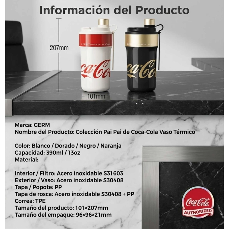 TERMO COCACOLA GERM 650ML INOXIDABLE BLANCO - 9