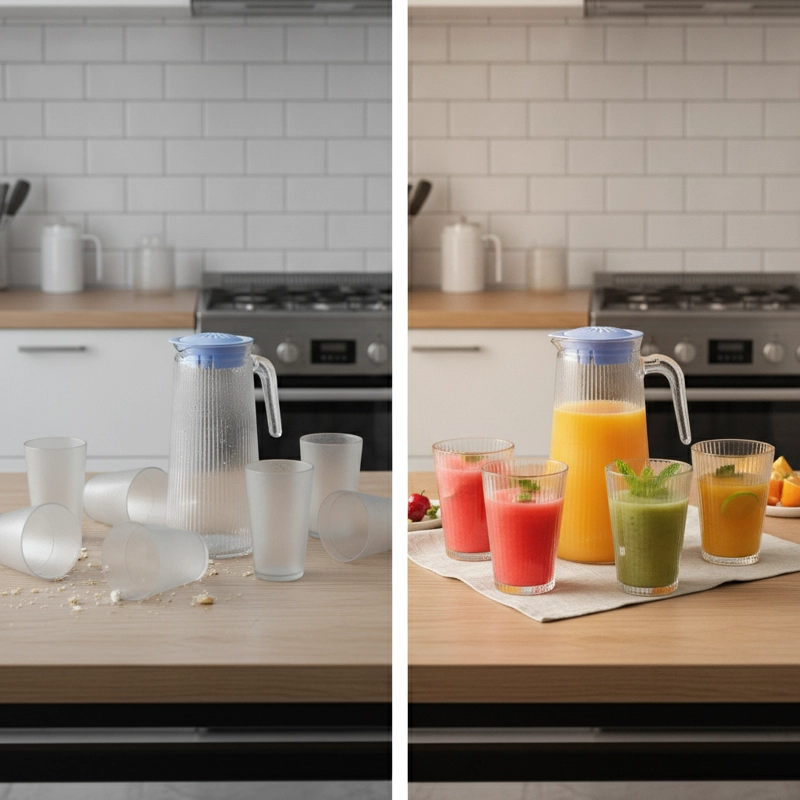 SET JARRA VIDRIO 750ML CON 4 VASOS 160ML JUGOS BEBIDA RAYAS - 6