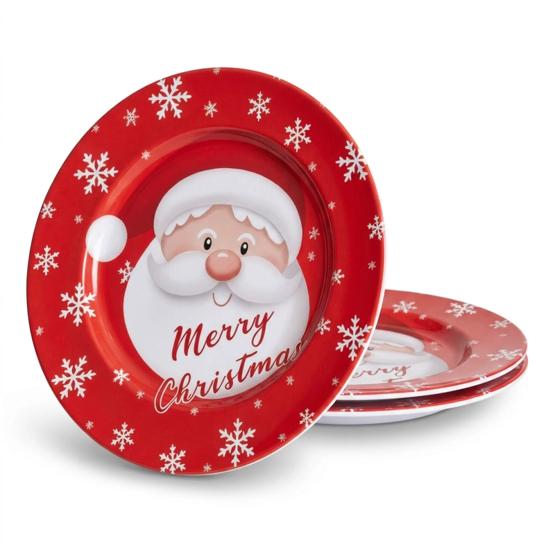 SET 3 PLATOS DECORATIVOS NAVIDAD MELAMINA NAVIDEÑOS 33CM - 1