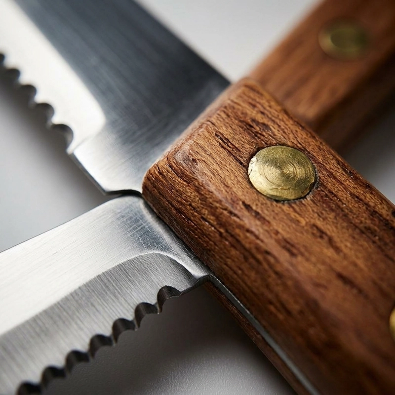 SET CUBIERTOS MADERA 24 PZS TENEDOR CUCHILLO ASADO ACERO - 2