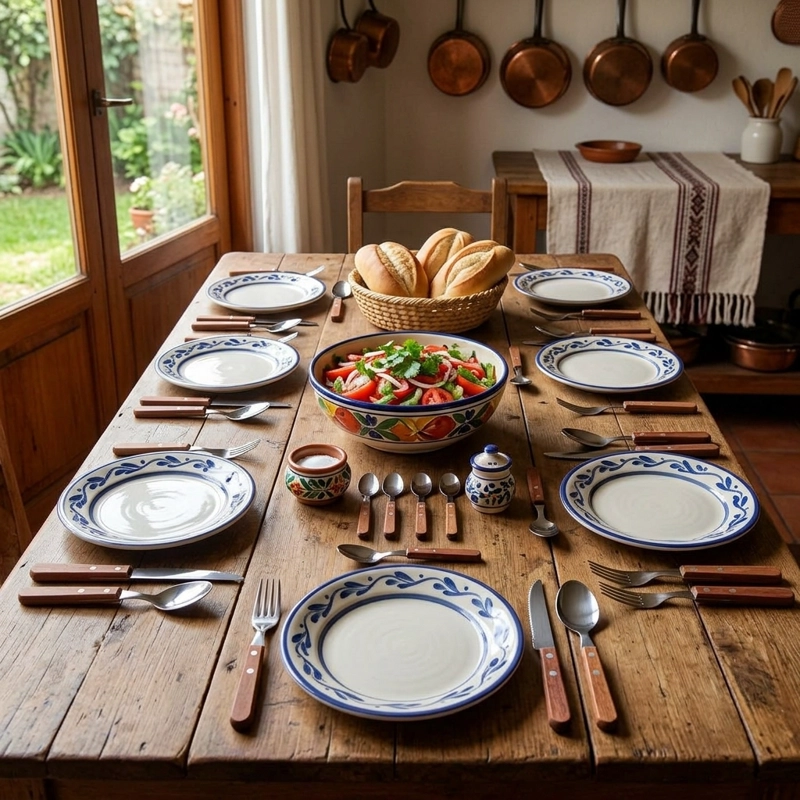 SET CUBIERTOS MADERA 24 PZS TENEDOR CUCHILLO ASADO ACERO - 3