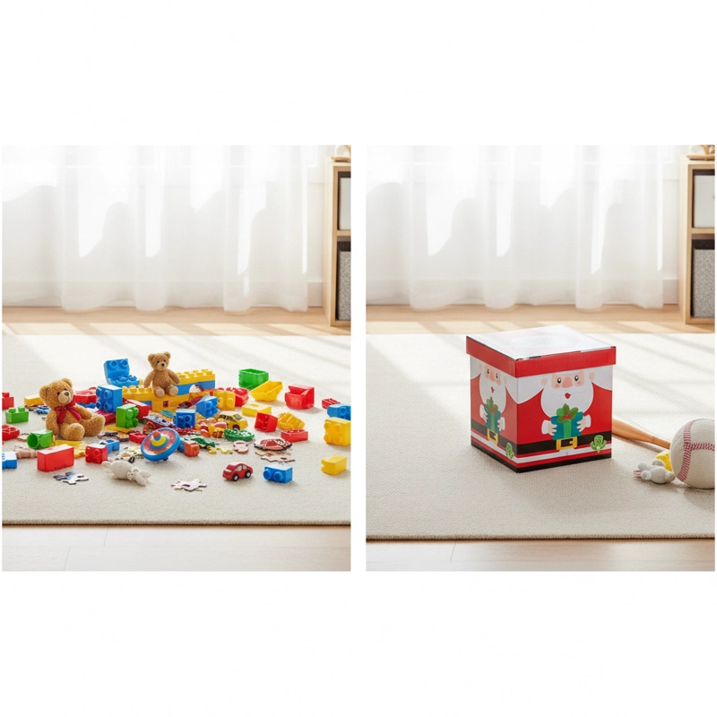 PUFF NAVIDEÑO PLEGABLE 30X30X30CM BAUL ORGANIZADOR - 2