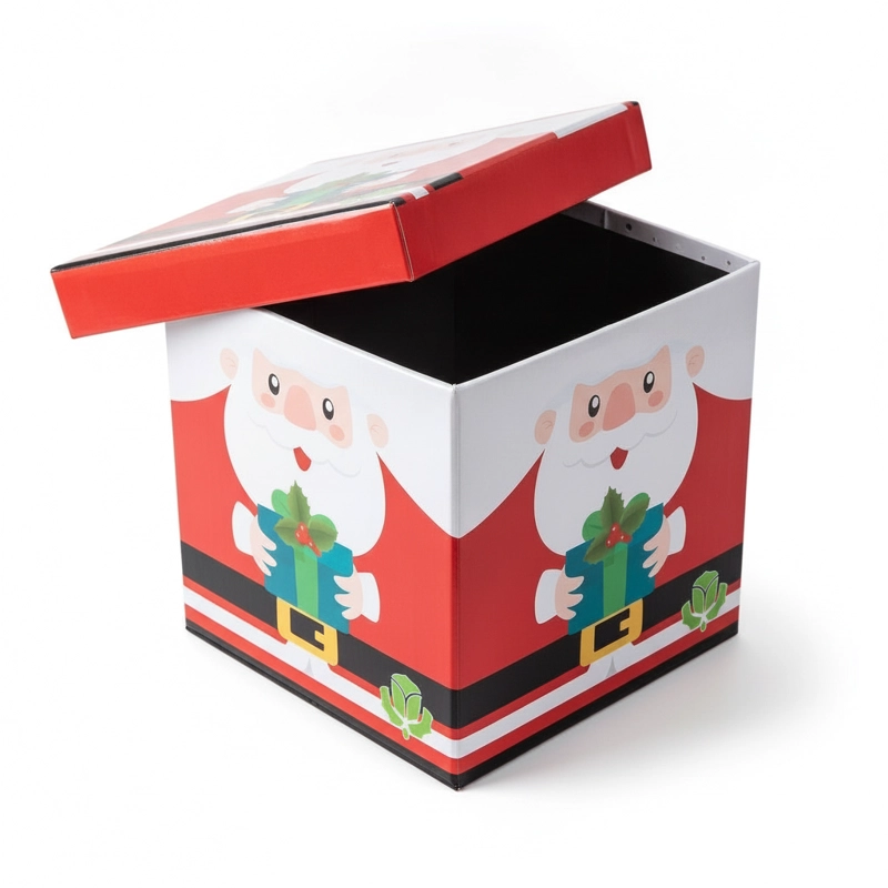 PUFF NAVIDEÑO PLEGABLE 30X30X30CM BAUL ORGANIZADOR - 4