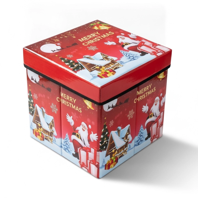 PUFF NAVIDEÑO PLEGABLE 30X30X30CM BAUL ORGANIZADOR ASIENTO - 1