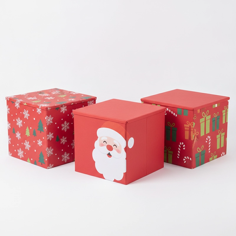 PUFF NAVIDEÑO PLEGABLE 30X30X30CM BAUL ORGANIZADOR ASIENTO - 2