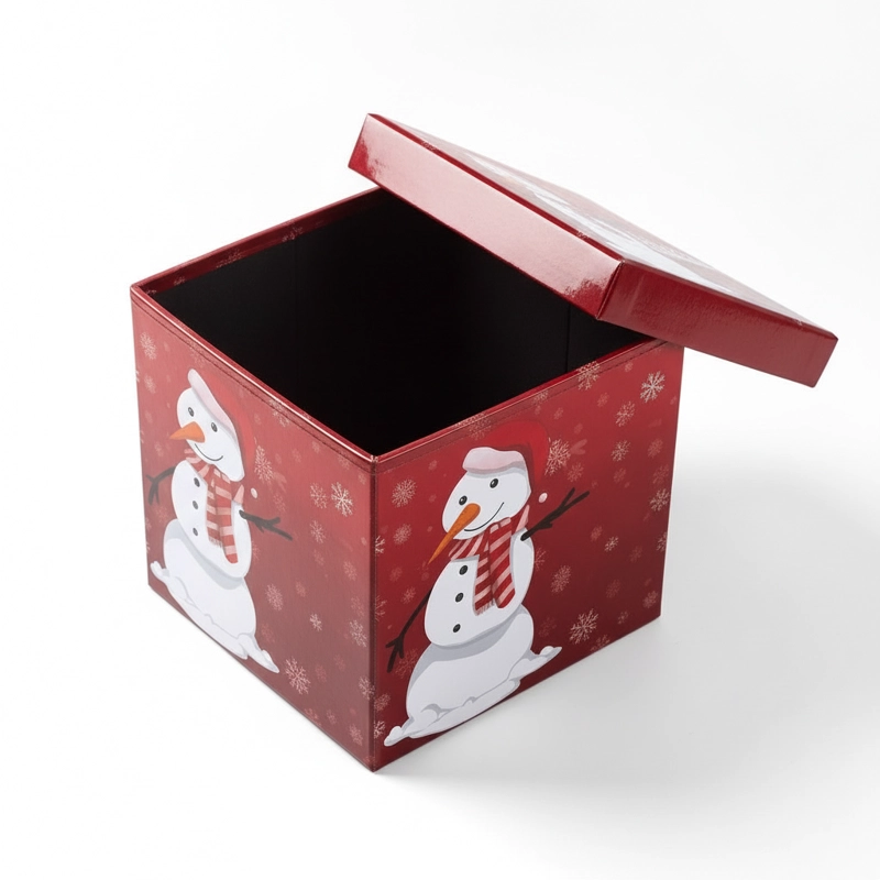 PUFF NAVIDEÑO PLEGABLE 30X30X30CM BAUL ORGANIZADOR ASIENTO - 4
