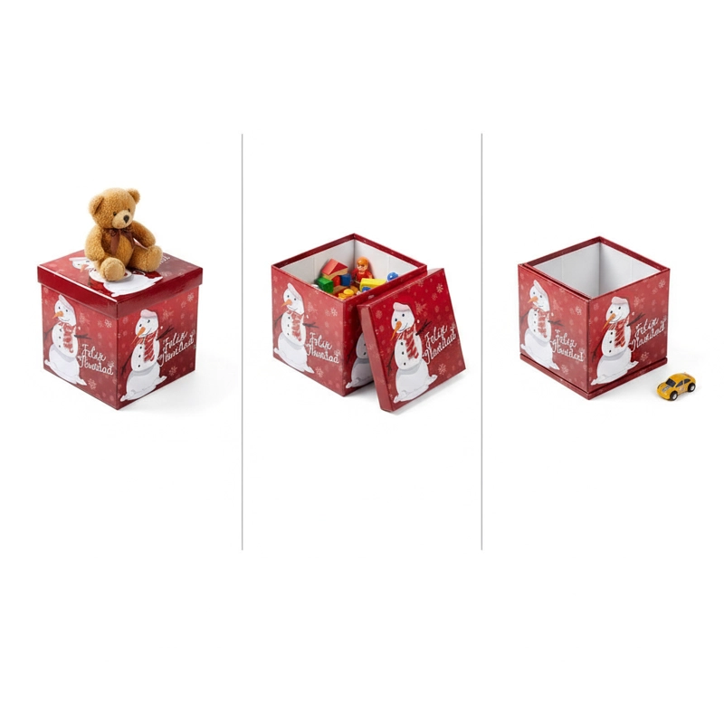PUFF NAVIDEÑO PLEGABLE 30X30X30CM BAUL ORGANIZADOR ASIENTO - 5
