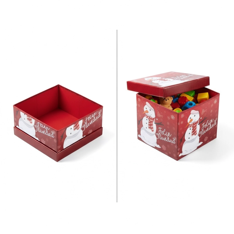 PUFF NAVIDEÑO PLEGABLE 30X30X30CM BAUL ORGANIZADOR ASIENTO - 6