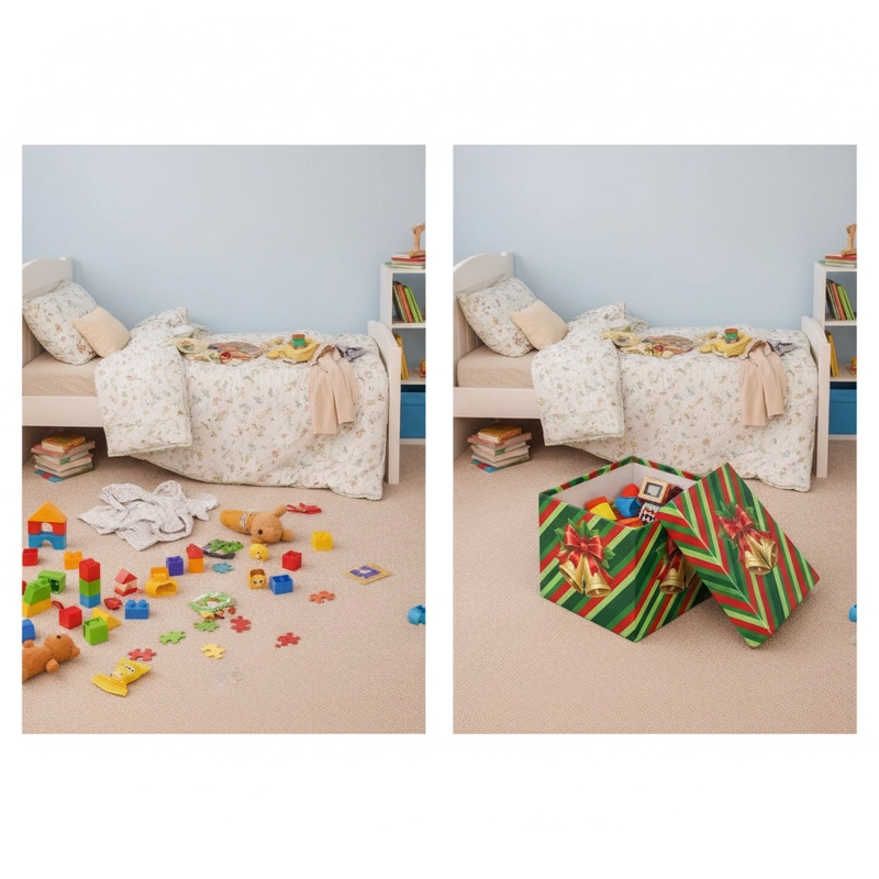 PUFF NAVIDEÑO PLEGABLE 30X30X30CM BAUL ORGANIZADOR - 2