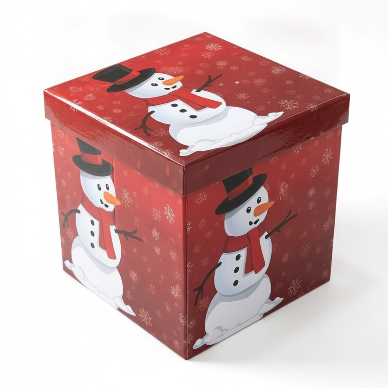 PUFF NAVIDEÑO PLEGABLE 30X30X30CM BAUL ORGANIZADOR ASIENTO - 1