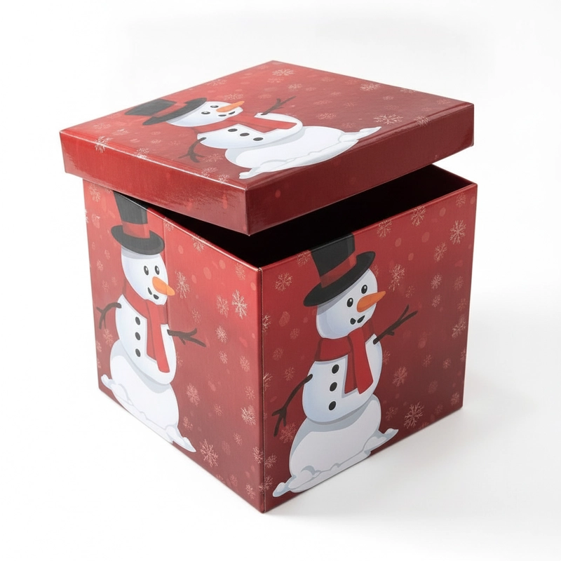 PUFF NAVIDEÑO PLEGABLE 30X30X30CM BAUL ORGANIZADOR ASIENTO - 5